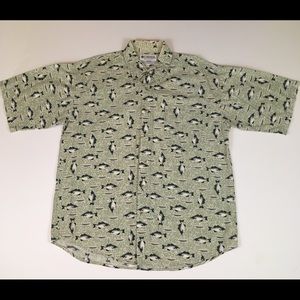 Columbia Fish Print Short Sleeve Button Front